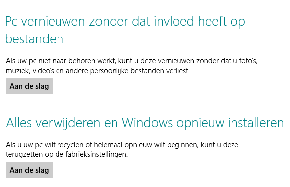 Windows 8 geeft je opties om met een schone lei te beginnen