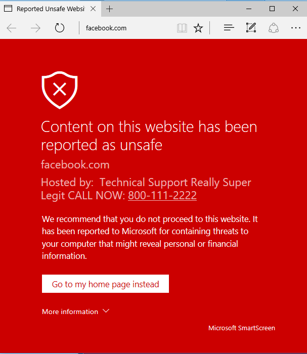 Microsoft Edge voer voor scammers