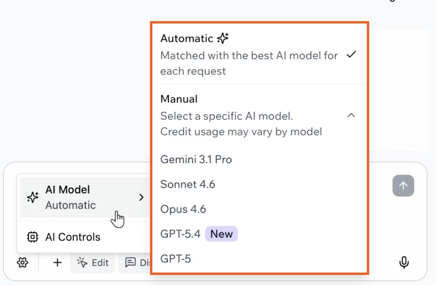 Afbeelding: Dropdown met Automatic/Manual modelkeuze en meerdere AI-modellen
