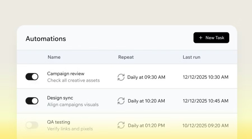 Afbeelding: Overzicht van automations met taken, herhaalinterval en laatste run