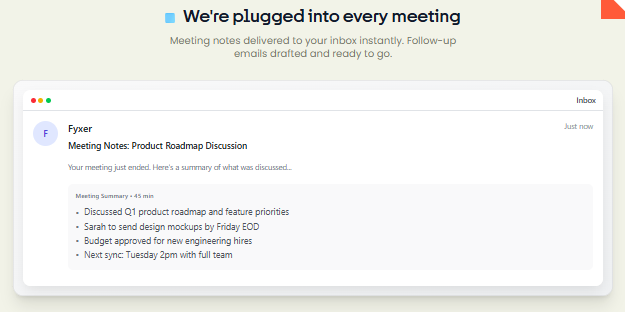 Afbeelding: Voorbeeld van een ‘Meeting Notes’-mail met een korte samenvatting en bullets met besproken punten
