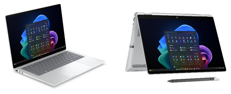 Afbeelding: HP EliteBook X G2 (G2q) Next Gen AI PC (links) & HP EliteBook X Flip G2i Next Gen AI PC (rechts) in beeld