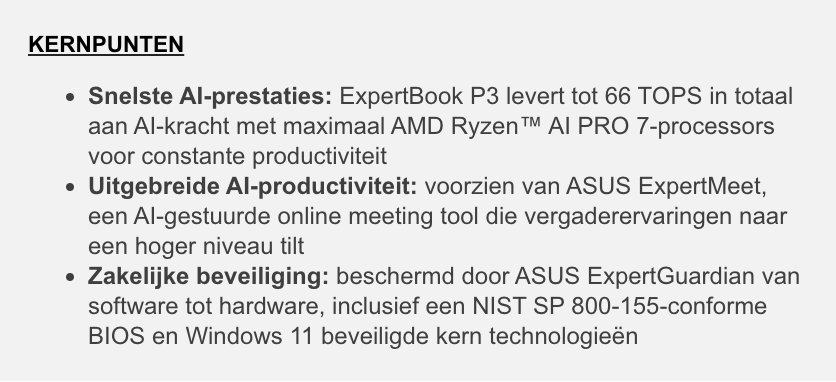 ASUS kondigt ExpertBook P3 aan