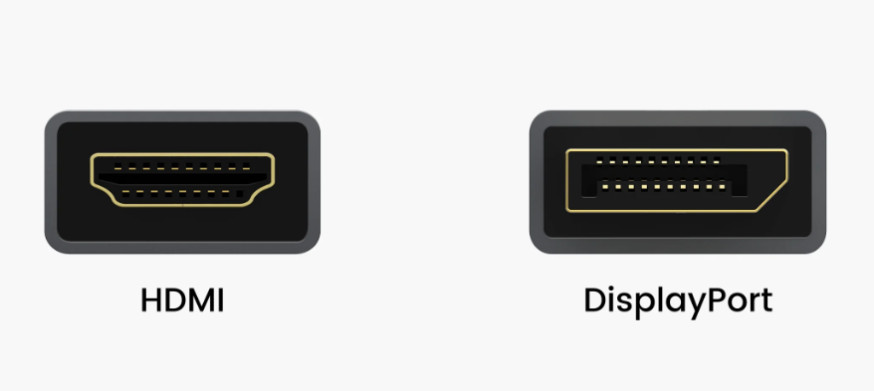 Afbeelding: het verschil tussen een DisplayPort en HDMI kabel duidelijk gemaakt door beiden in beeld te brengen
