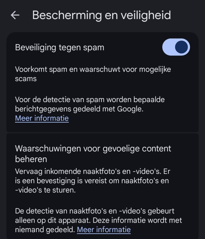 Afbeelding: zorg dat bij Google berichten of bij iPhone spambeveiliging is ingeschakeld