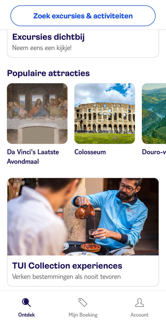 afbeelding: TUI-app heeft ook een excursies of activiteiten aanbod