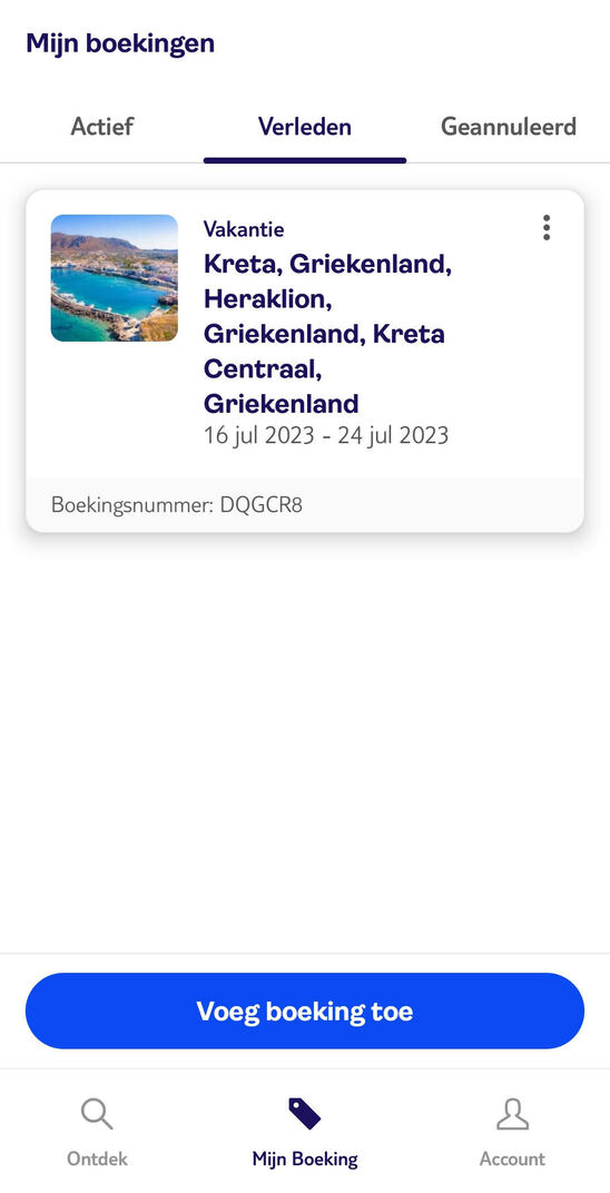 Afbeelding: TUI-app boekingen overzicht schermafbeelding
