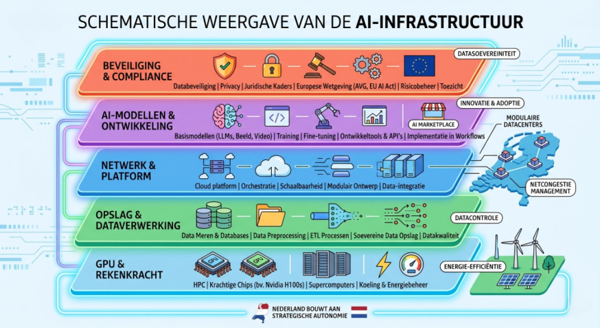 Afbeelding: Schematische weergave van de verschillende lagen binnen AI-infrastructuur