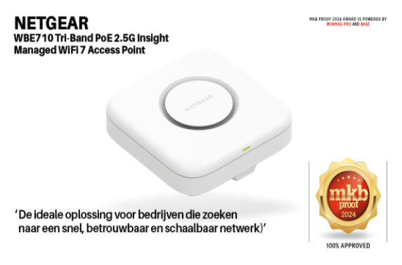 NETGEAR WBE710 Tri-Band PoE 2.5G Insight Managed WiFi 7 Access Point: supersnel WiFi 7 voor optimale bedrijfsprestaties