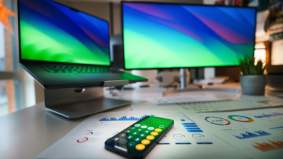 Computer en rekenmachine op kantoor